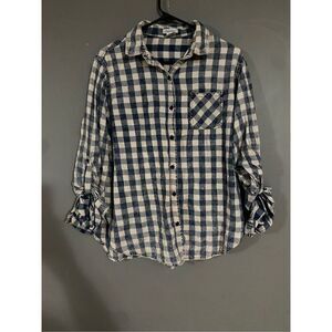 Dizzy Lizzy Blue White Checkered Boyfriend Button Up  Long Sleeve Size XL